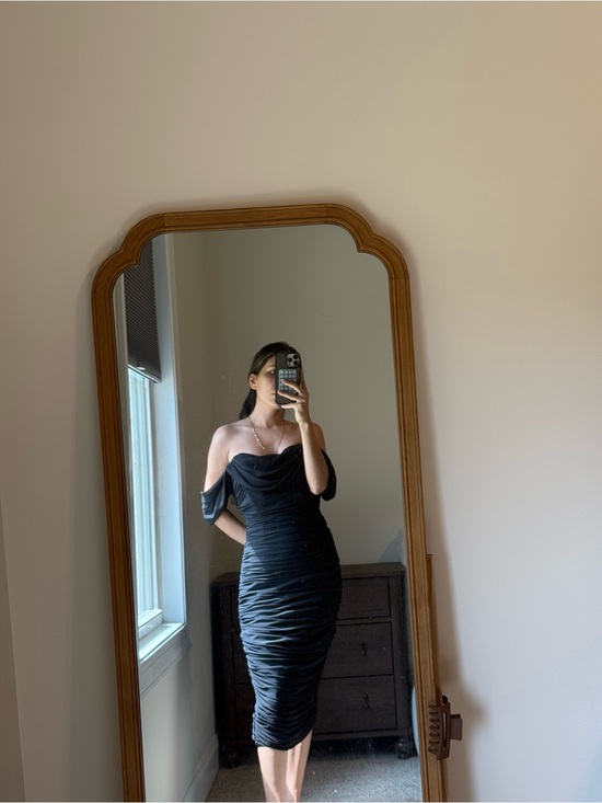 House of CB Dresses & Skirts - House of CB Black One-Shoulder Ruched Midi Dress